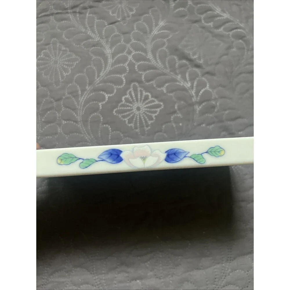 VTG Japanese Porcelain Rectangular Tray Lotus Floral Pink Blue Design Trinket